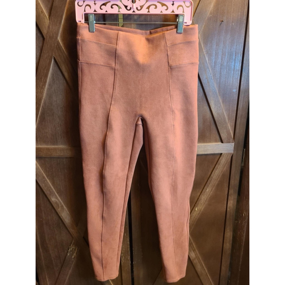 Women's Spanx pink faux suede Leggings Size L Dusty rose - Picture 1 of 4